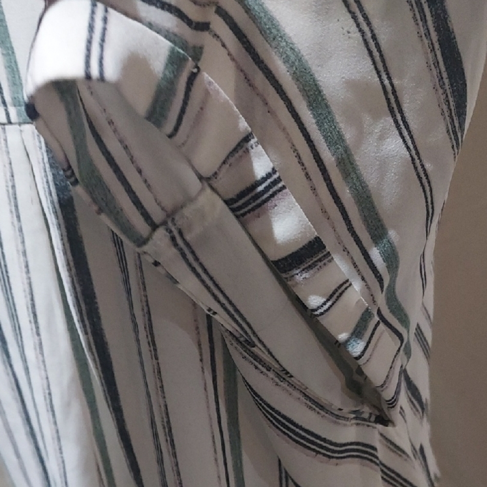 Maurices Green And Tan Striped Blouse with Zipper - Picture 4 of 5